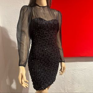 🌹1980s stretch lace,sequin and fringe dress🌹